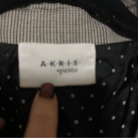 Akris Punto Wool Mix Pattern Check Gray Office Wear Button Front Blazer Size 10 - Picture 2 of 8